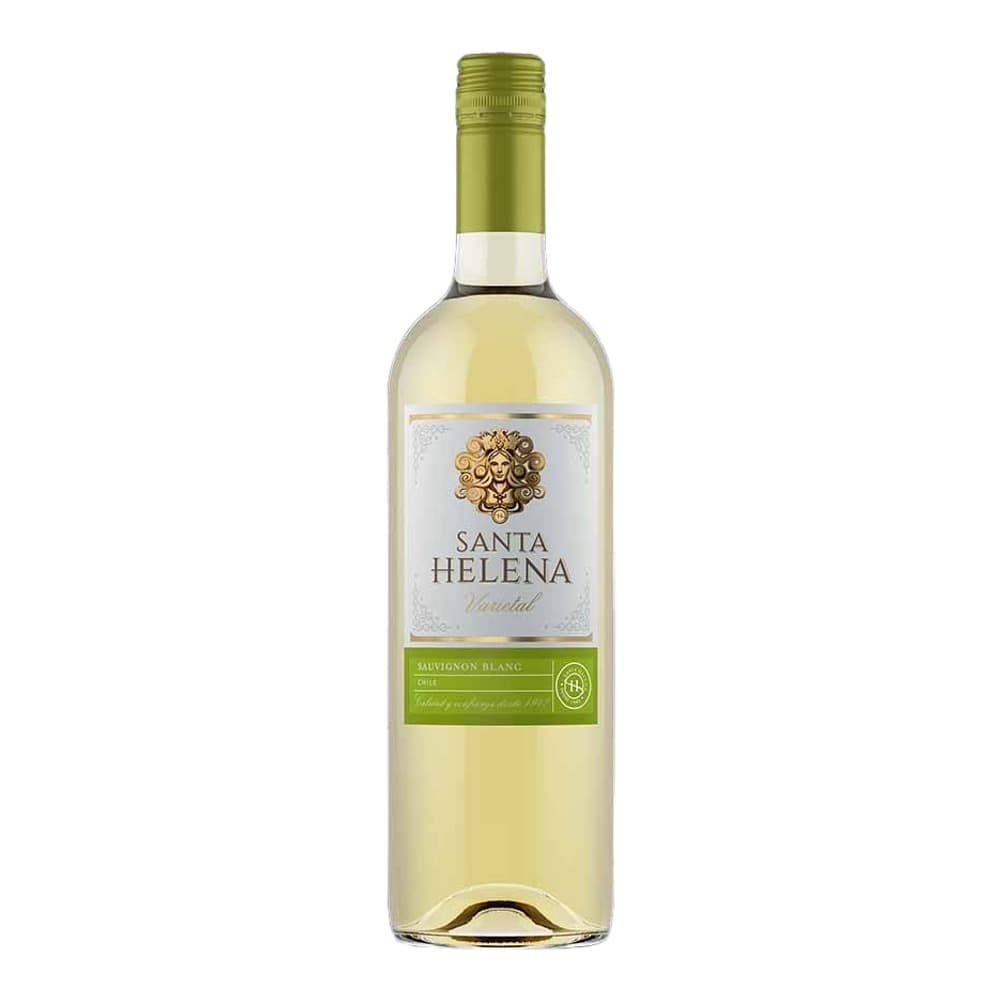 A bottle of Santa Helena Vaudal Sauvignon Blanc white wine with a green foil cap and label on a white background.