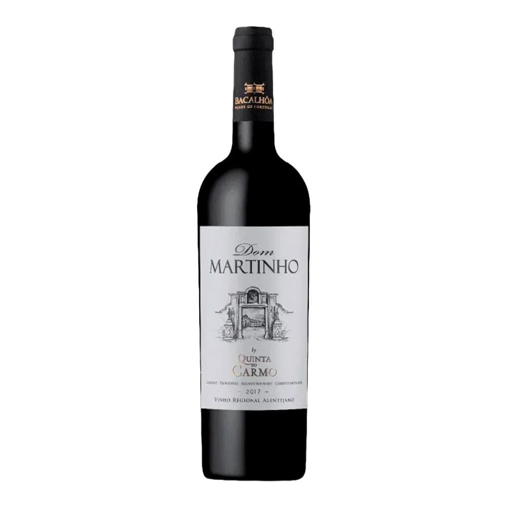 A bottle of Dom Martinho red wine from Quinta do Garmo against a plain white background