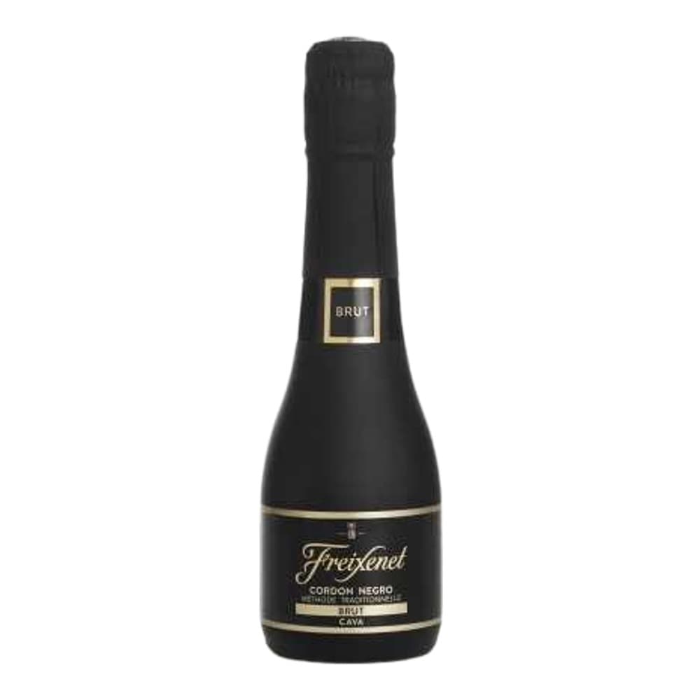 A bottle of Freixenet Cordon Negro Brut sparkling wine with a black label and gold foil cap, photographed against a white background.