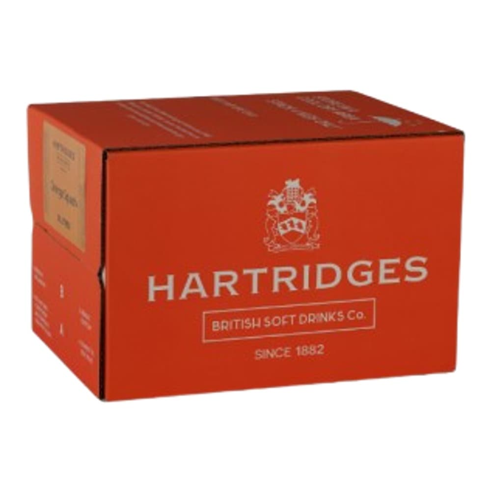 A red cardboard box of Hartridges Orange Squash concentrate with the brand logo and text displayed prominently against a white background.