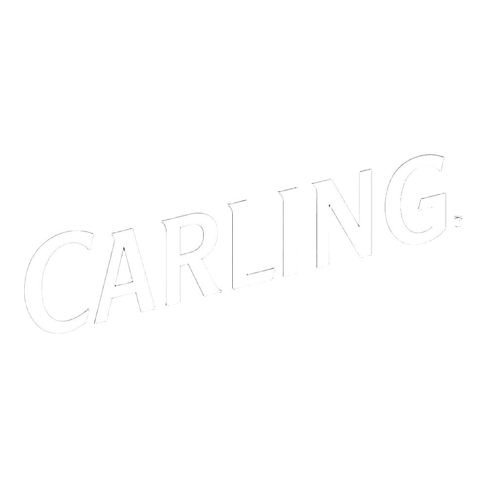 Carling registered trademark logo with white text and red accent line on black background