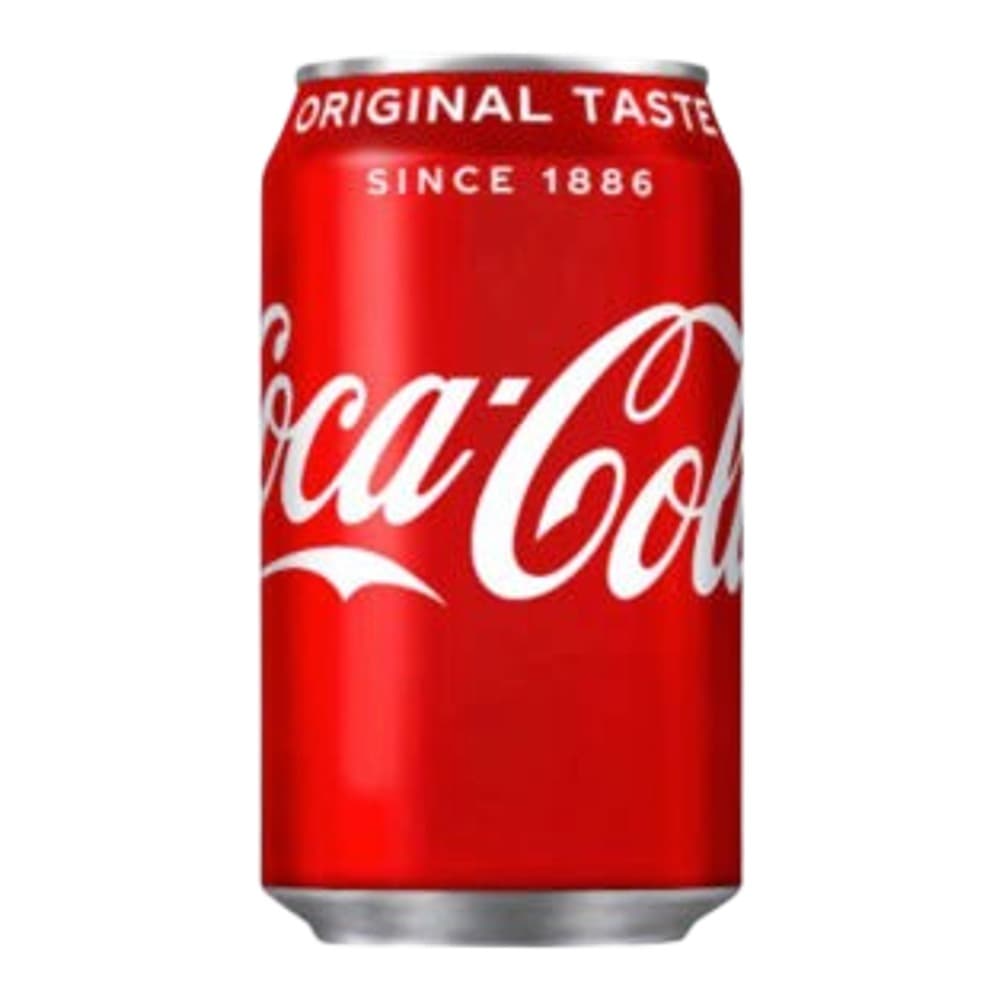 A red Coca-Cola aluminium can with white branding displayed against a plain white background