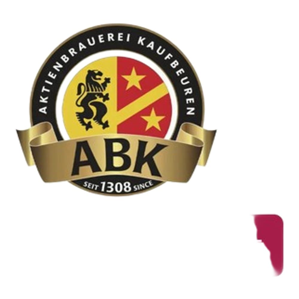 ABK brewery logo badge featuring a lion and stars emblem with a 50 litre keg size indicator label.