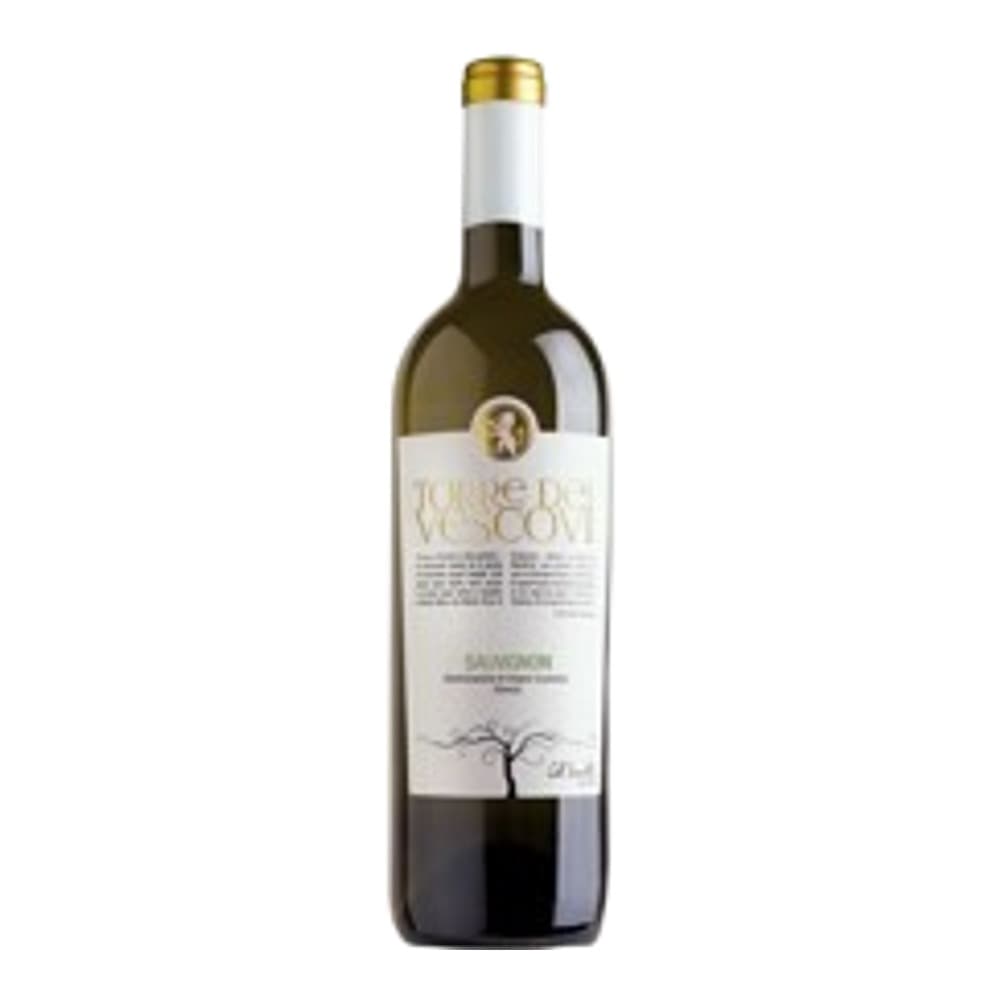 A bottle of white wine with a pale label and gold foil capsule, photographed against a white background.
