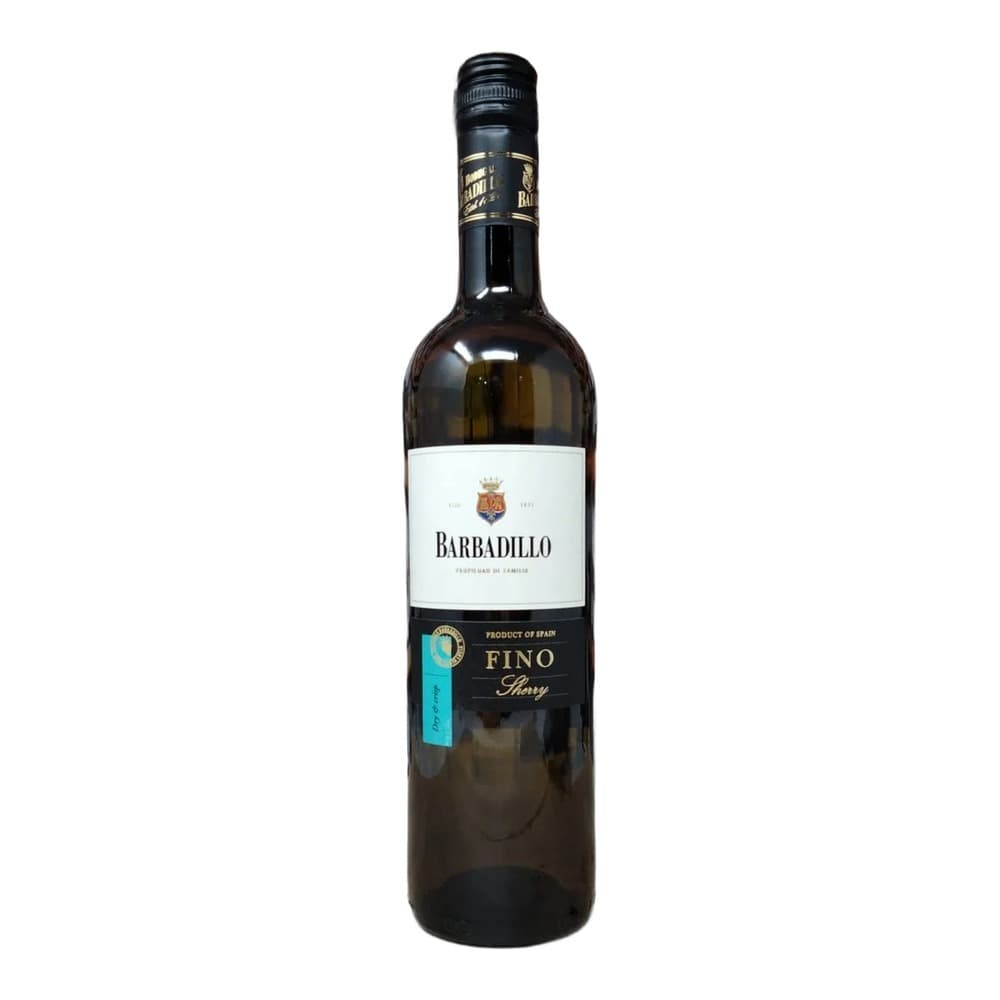 A bottle of Barbadillo Fino Sherry from Spain, photographed against a white background with visible label and branding.