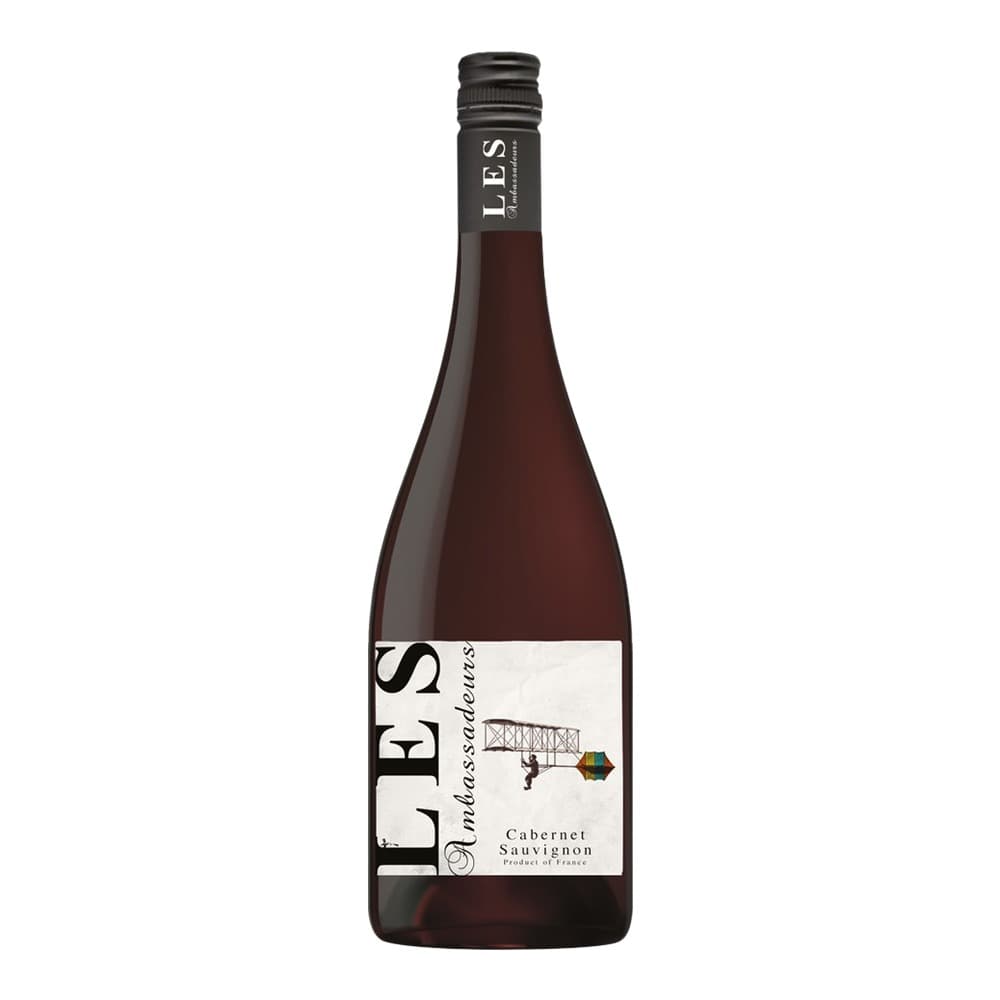 A bottle of LEBS Cabernet Sauvignon red wine from France, displayed against a white background with a black screw cap and illustrated label featuring a bridge design.
