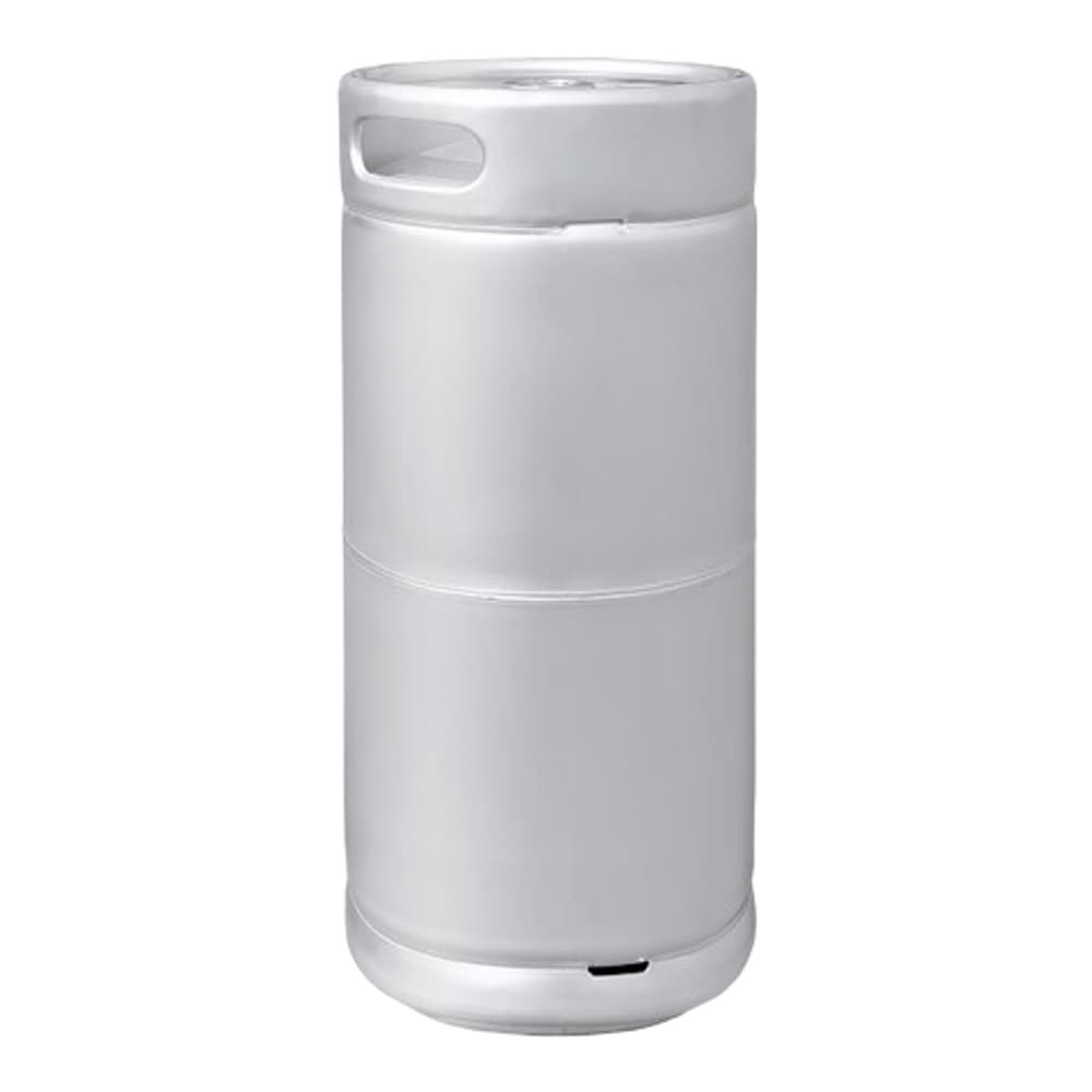 White cylindrical stainless steel beverage keg with handle and dispensing valve, Schäfer Container Systems logo displayed above