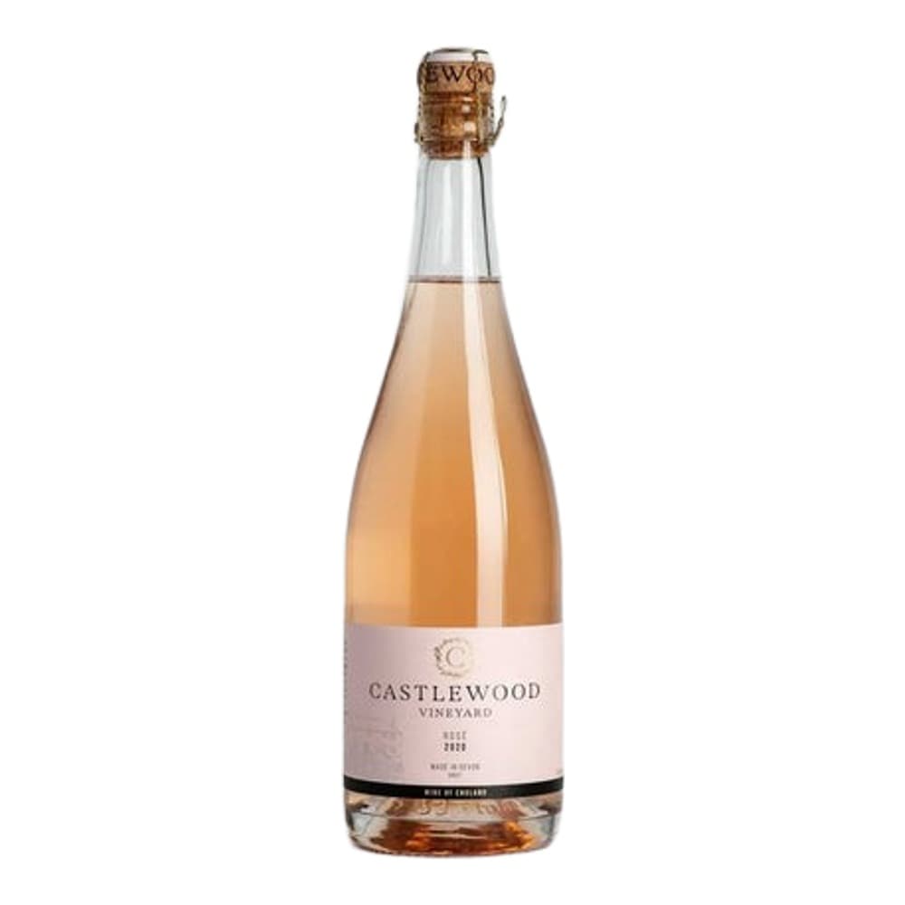 A bottle of Castlewood Vineyard rosé sparkling wine with pale pink label against a neutral white background.