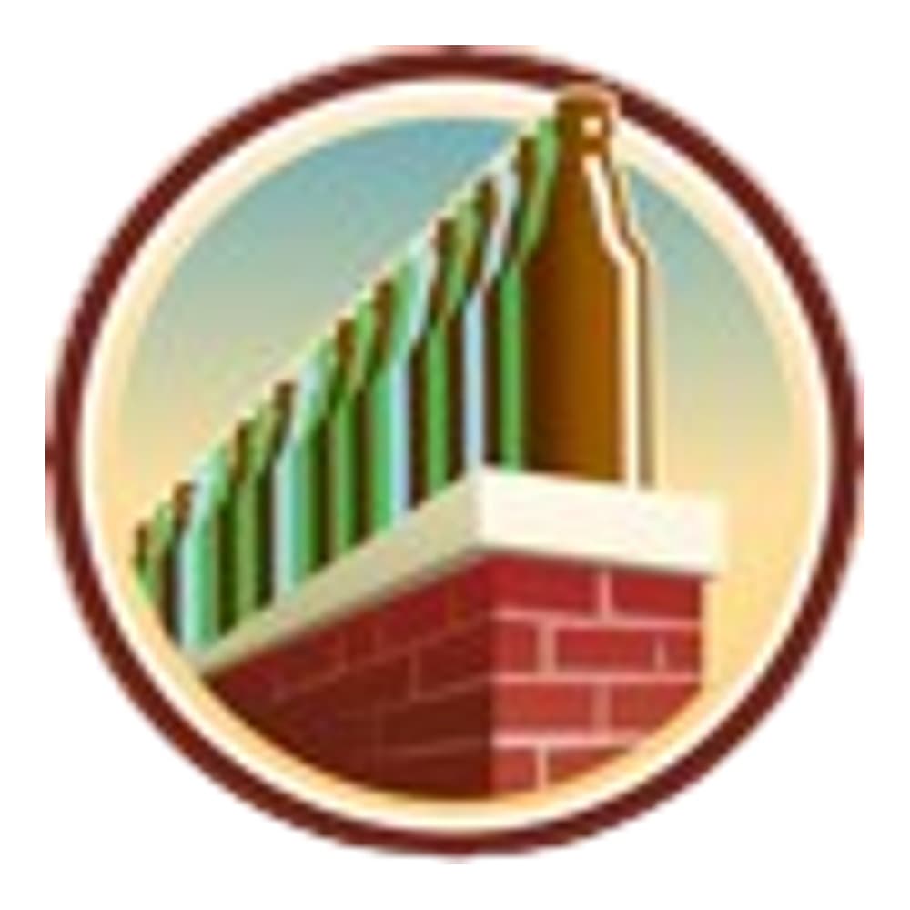 Circular logo featuring golden wheat stalks and red brick storage silo on cream background