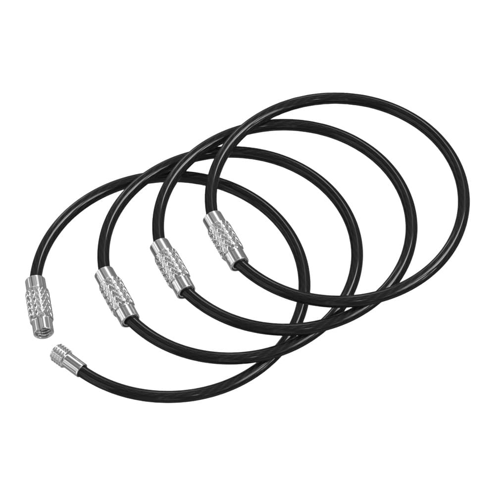 Three coiled black cables with textured metal connector ends displayed against a white background.