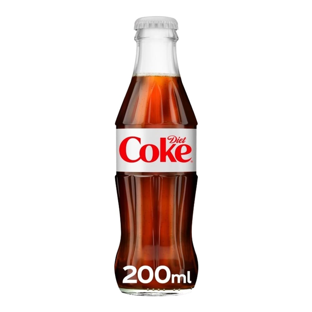 A 200ml bottle of Diet Coke with red label and white cap against a plain white background