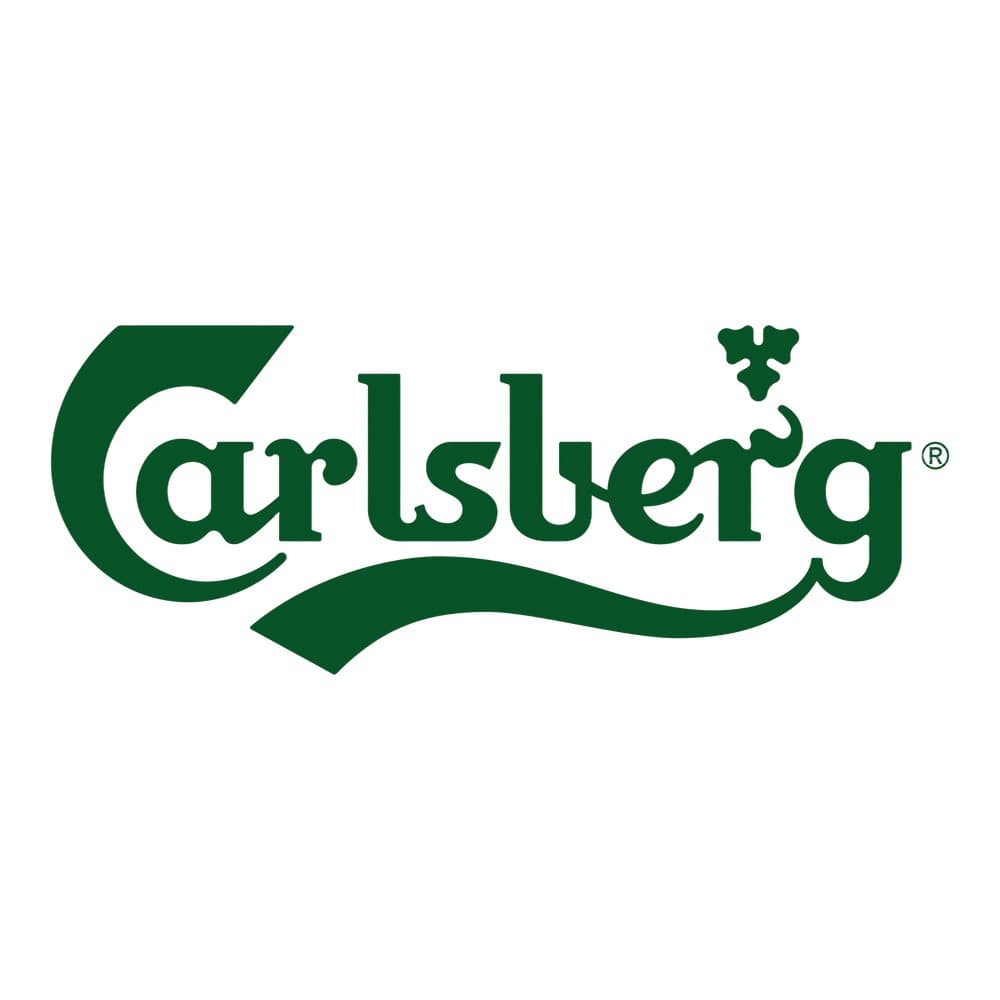 Carlsberg registered trademark logo in green with decorative flourishes and ornamental design elements.