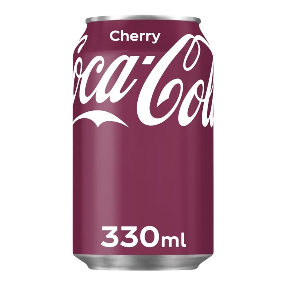 A burgundy Coca-Cola Cherry can on a white background showing the iconic Coca-Cola script logo and 330ml volume marking.