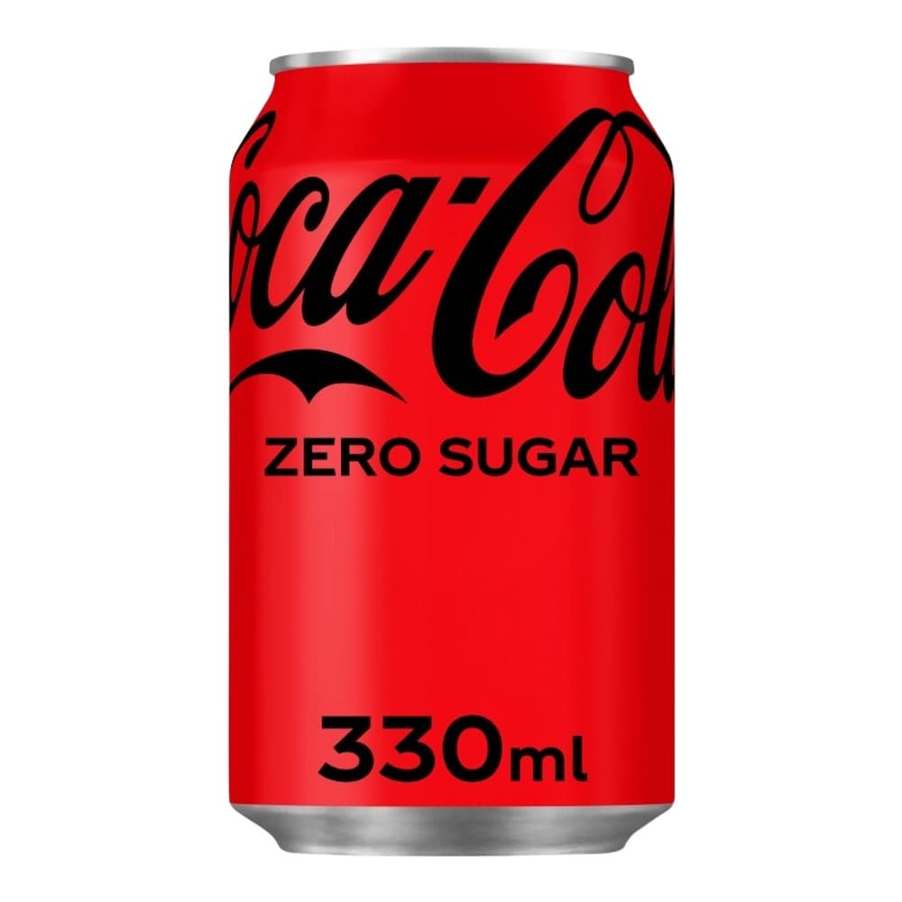 Red Coca-Cola Zero Sugar aluminium can on white background