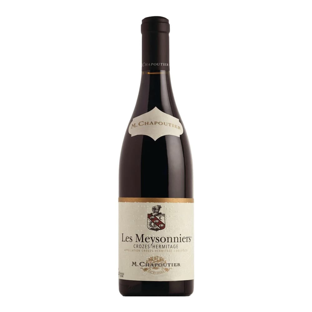 A bottle of M. Chapoutier Les Meysonniers Crozes-Hermitage red wine displayed against a plain white background.