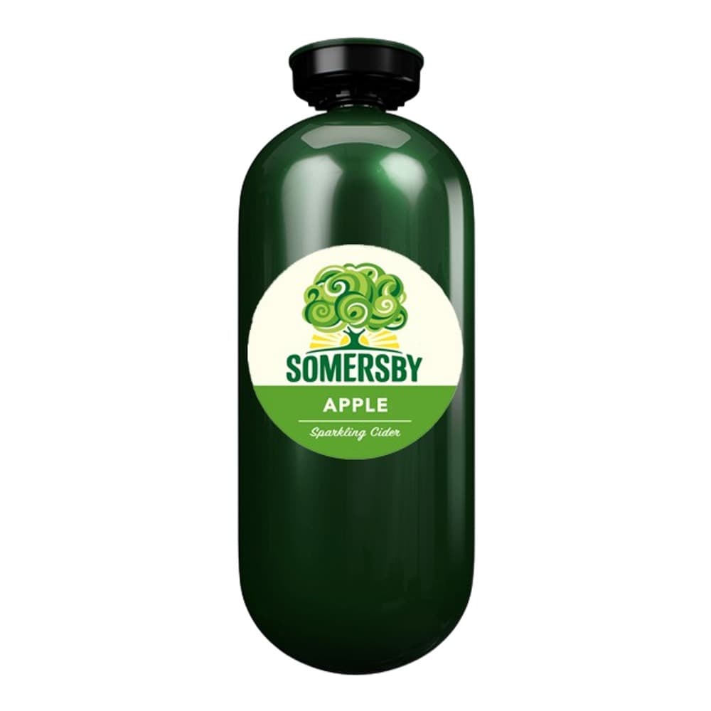 A dark green bottle of Somersby Apple Sparkling Cider with a white and green circular label featuring the brand logo and product name, photographed against a white background.