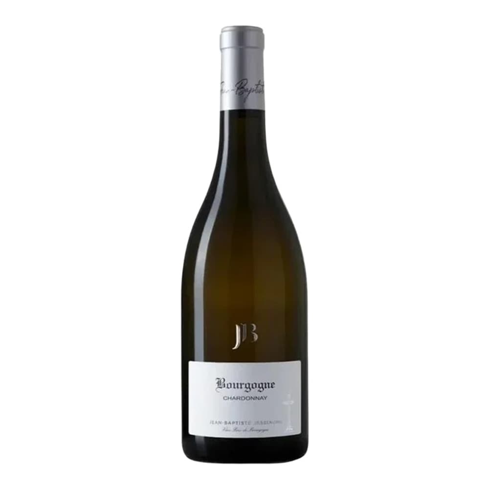 A bottle of JB Bourgogne Chardonnay white wine on a plain white background