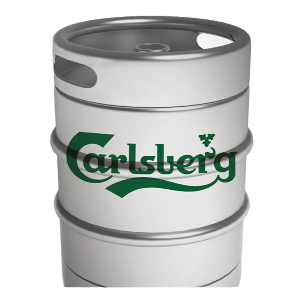 A white and grey Carlsberg branded beer keg with green logo and 'Collection Only' banner displayed against a plain white background.