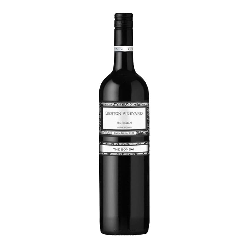 A bottle of Berton Vineyard High Eden red wine with white label on plain white background