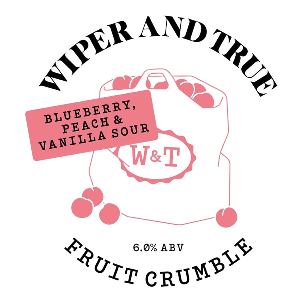 Pink and black beer label design featuring blueberry, peach and vanilla sour flavour with W&T logo and 6.0% ABV specification.