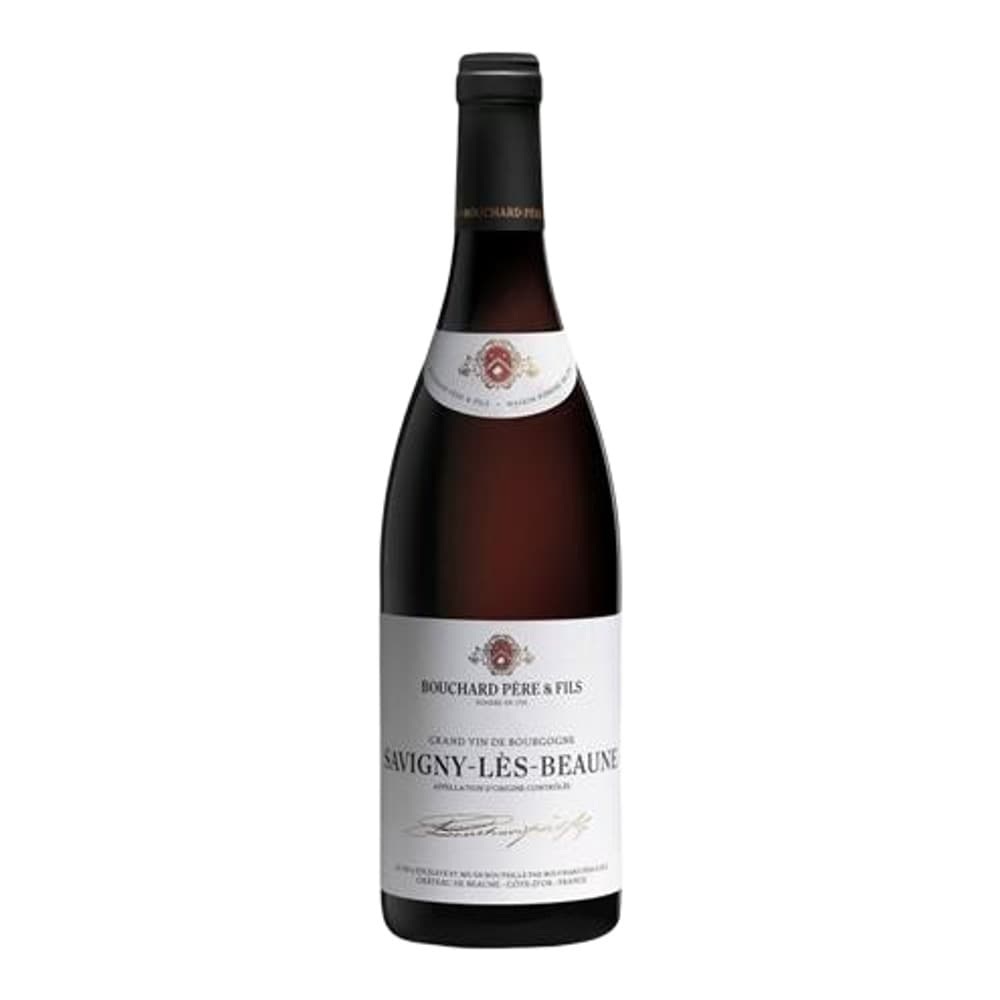 A bottle of Bouchard Père & Fils Savigny-Les-Beaune red wine against a white background
