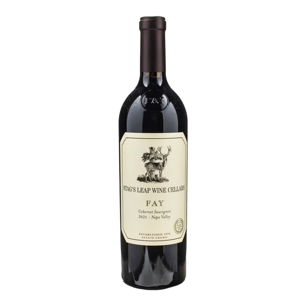 A bottle of Stag's Leap Wine Cellars Fay Cabernet Sauvignon 2021 from Napa Valley, displayed against a plain white background.