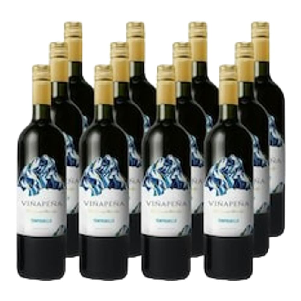 Multiple bottles of Viña Vega red wine with gold foil-wrapped tops arranged in rows against a white background.