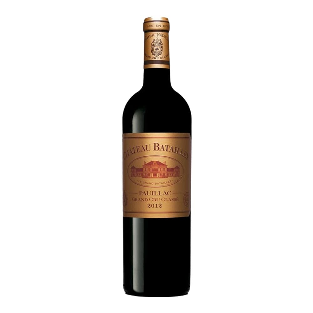 A bottle of Château Batailley Pauillac Grand Cru Classé 2012 red wine displayed against a white background.