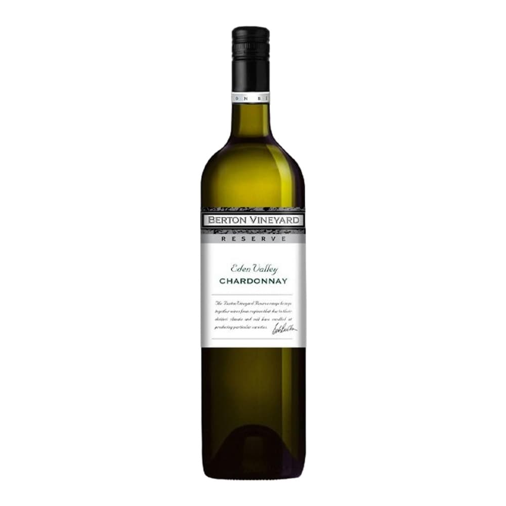 A bottle of Berton Vineyard Eden Valley Chardonnay Reserve white wine displayed against a plain white background.