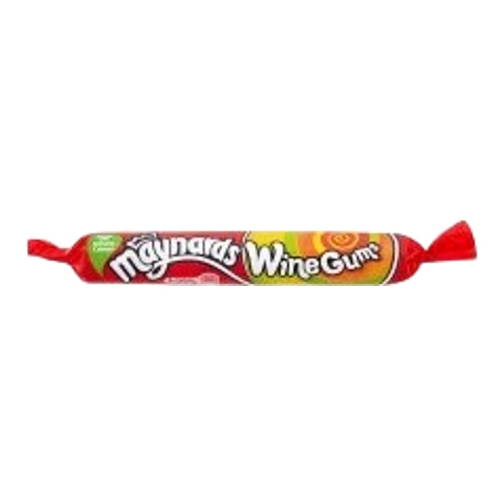 A pack of Rainhead Wine Gums confectionery with red foil wrapper and yellow/orange labelling against a white background