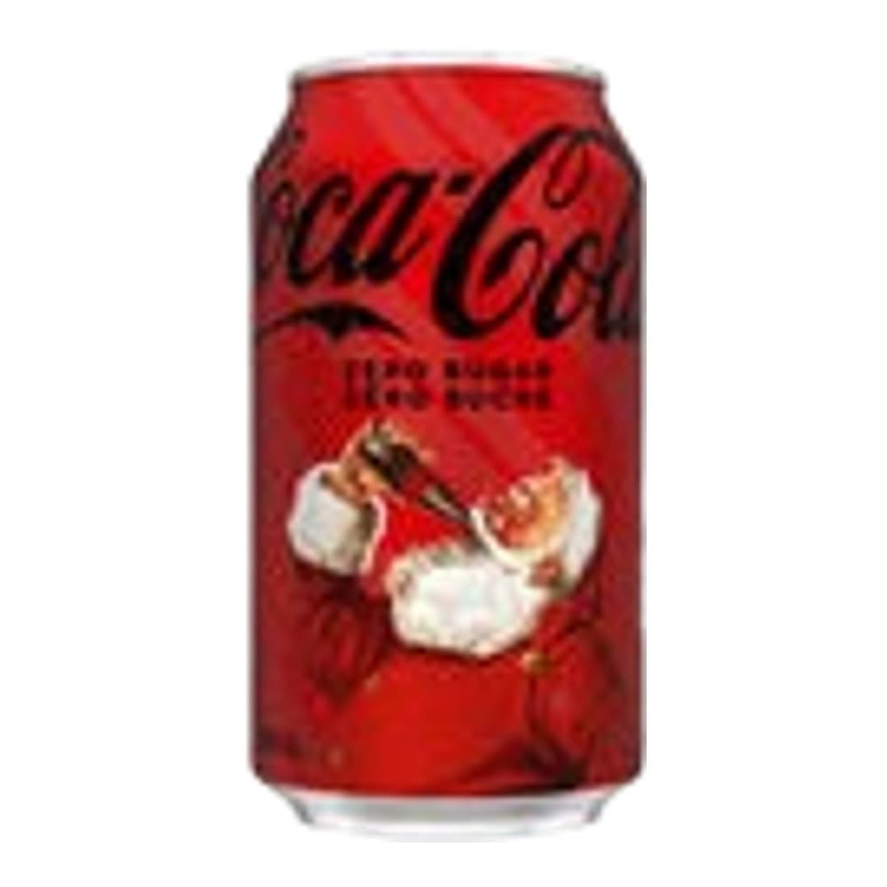 Red Coca-Cola cherry vanilla flavour aluminium can with product imagery on white background