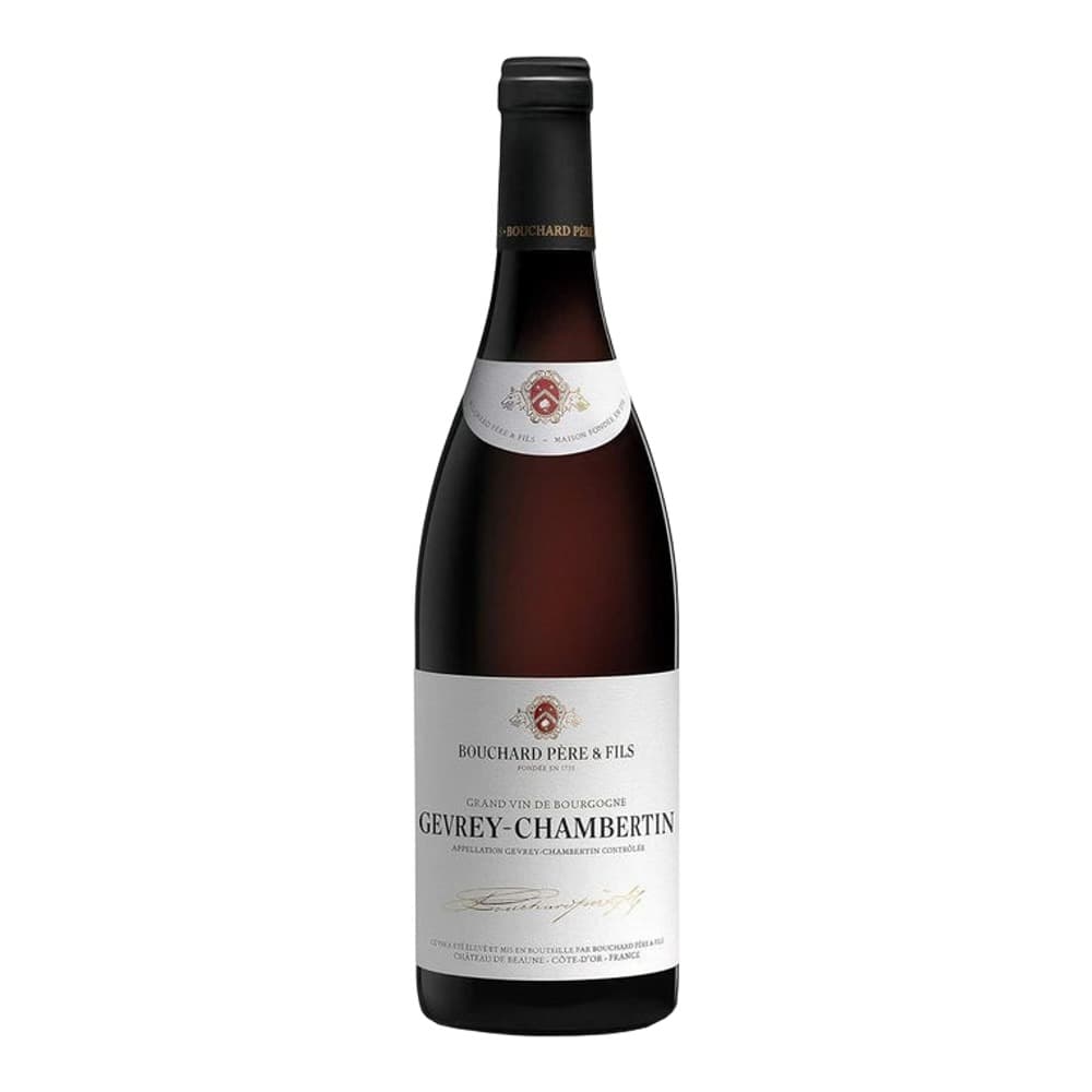 A bottle of Bouchard Père & Fils Gevrey-Chambertin red wine displayed against a white background