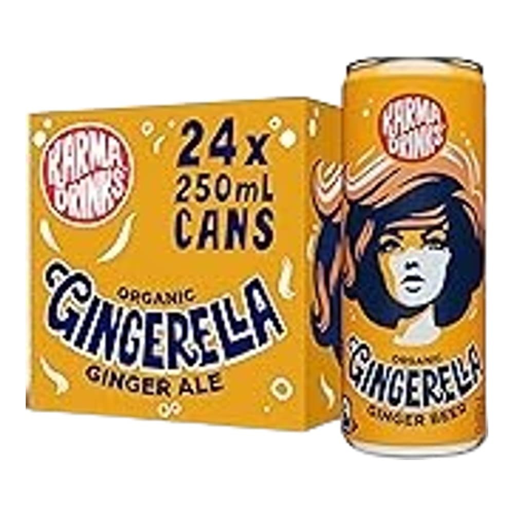 Pack shot of Gingerbella Ginger Beer 24x250ml cans displayed on a white background with product branding and flavour information visible