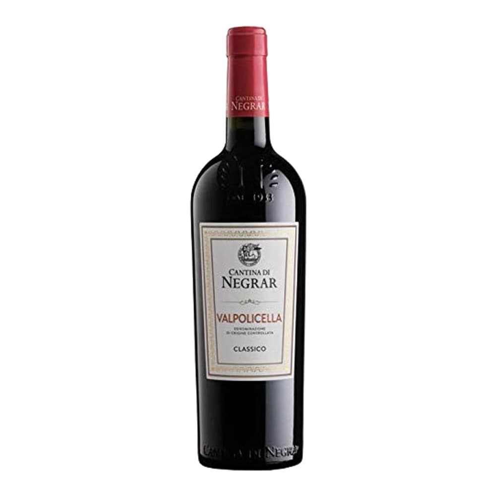 A bottle of Cantina Di Negrar Valpolicella Classico red wine with a burgundy foil cap and cream-coloured label on a plain white background.